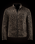 Black Suede Giraffe-Print Biker Jacket