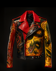 Red & Gold Dragon Biker Leather Jacket