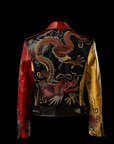 Red & Gold Dragon Biker Leather Jacket By Enantiodromia