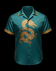 Blue Emrald Dragon Satin Shirt By Enantiodromia