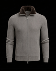 Ribbed Grey Wool Zip Cardigan