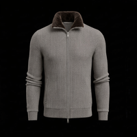 Ribbed Grey Wool Zip Cardigan