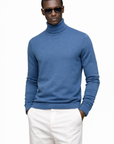 Blue Merino Wool Knit Turtleneck