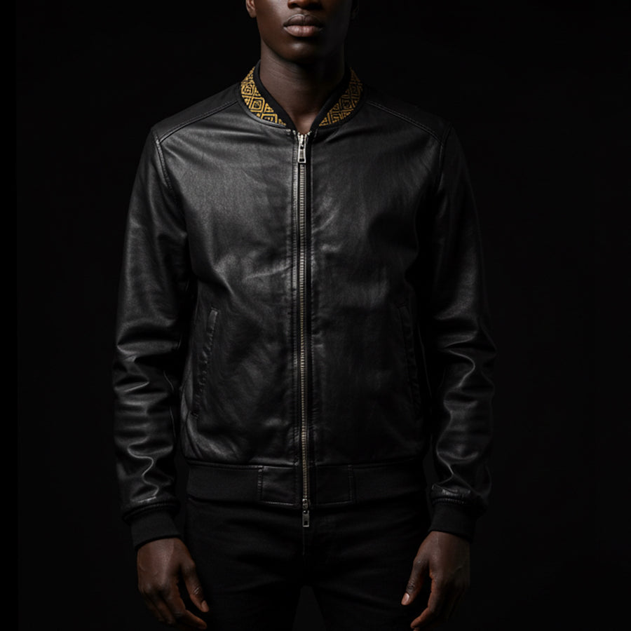 African Motif Lambskin Leather Bomber