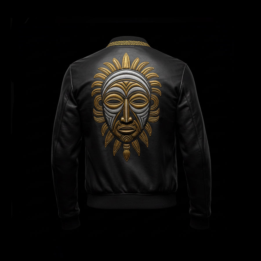 African Motif Lambskin Leather Bomber