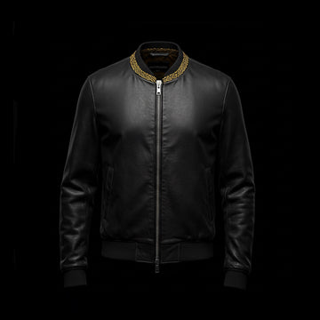 African Motif Lambskin Leather Bomber