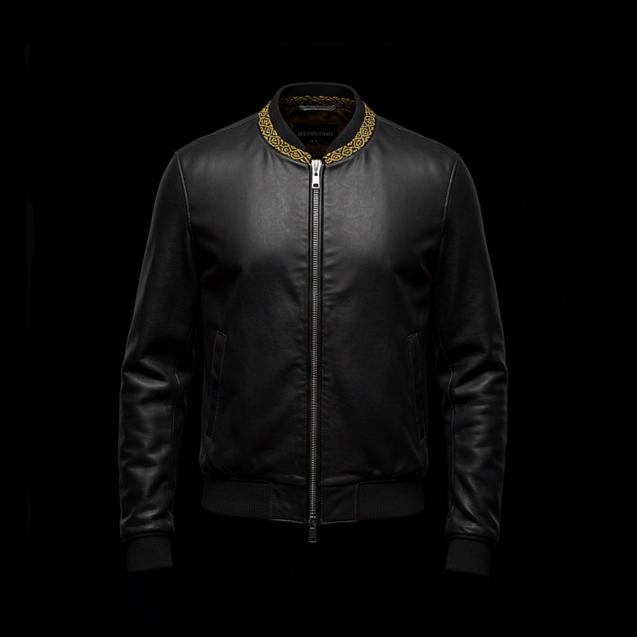 African Motif Lambskin Leather Bomber
