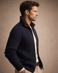 Ribbed Navy Wool Zip Cardigan