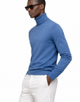 Blue Merino Wool Knit Turtleneck