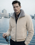 Beige Gray Fur Suede Blouson
