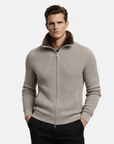 Ribbed Grey Wool Zip Cardigan