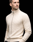 Cream knit cotton zip bomber