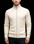 Cream knit cotton zip bomber