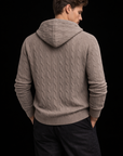 Taupe Cable-Knit Zip Hoodie