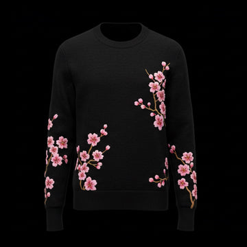 Black Midnight Blossom Cotton Sweater