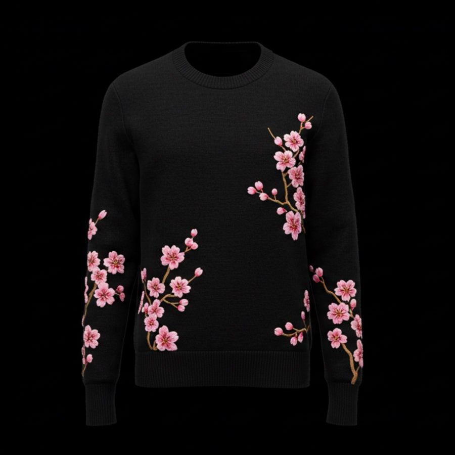 Black Midnight Blossom Cotton Sweater