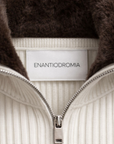 Ribbed Beige Wool Zip Cardigan By Enantiodromia