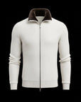 Ribbed Beige Wool Zip Cardigan