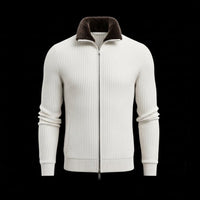 Ribbed Beige Wool Zip Cardigan By Enantiodromia