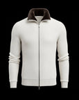 Ribbed Beige Wool Zip Cardigan By Enantiodromia