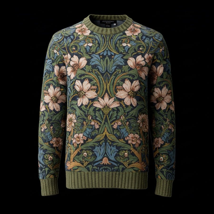 Verdant Tapestry Ribbed Sweater