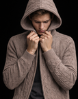 Taupe Cable-Knit Zip Hoodie