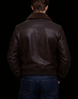 Chocolate Brown Shearling-Collar Leather Jacket