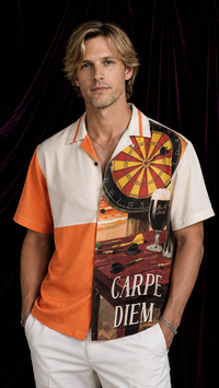 Ivory & Orange Woven Graphic Camp Shirt