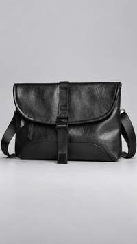 Vegetable Tanned Leather Messenger Bag Featuring Buckled Flap Closure