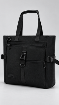 Woven Fabric Laptop Tote Bag Featuring Zip Pockets and Webbing Handles