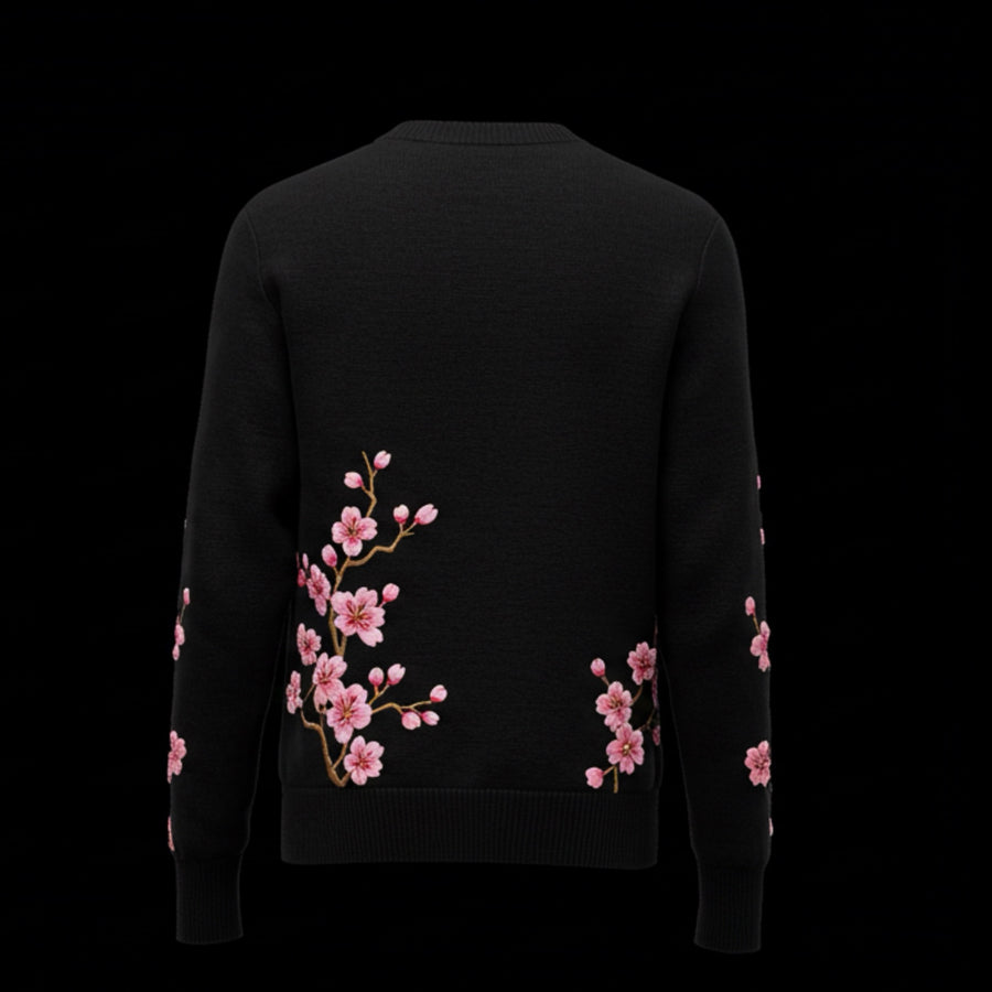 Black Midnight Blossom Cotton Sweater