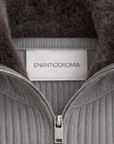 Ribbed Grey Wool Zip Cardigan