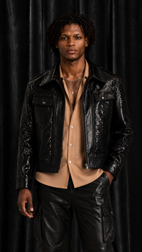 Embossed Faux Leather Zip-Up Jacket