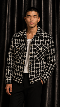 Refined Textured Checkered Trucker Jacket