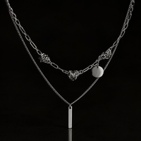 Chrome Layered Knot Bar Necklace Set