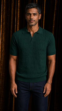 Emerald Knit Open-Collar Polo