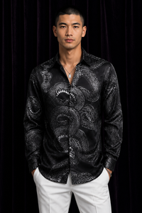 Black Satin Snake Dress Shirt