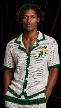 Ivory & Emerald Open-Knit Shirt