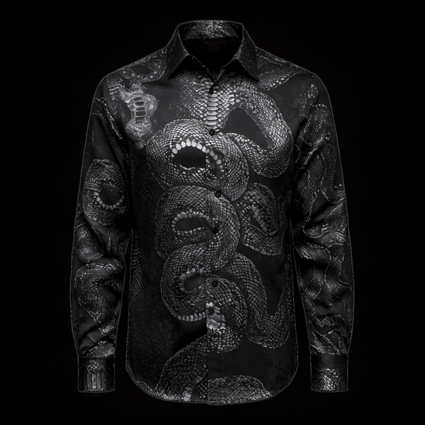 Black Satin Snake Dress Shirt