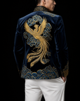 Navy & Golden Imperial Phoenix Velvet Embroidered Jacket