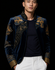 Navy & Golden Imperial Phoenix Velvet Embroidered Jacket