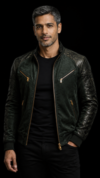 Green Python Print Suede Blouson