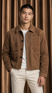 Suede-Look Button-Up Patch Pocket Chore Jacket