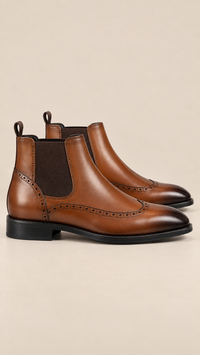 Brogue Wingtip Chelsea Ankle Boots Recycled Leather Upper