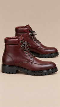 Genuine Leather Moc Toe Lace-Up Lug Sole Ankle Boots
