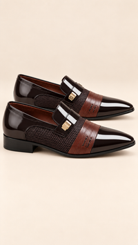 Pointed Toe Dress Loafers with Textured Panel Detailing