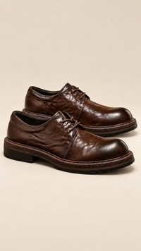 Plain-Toe Leather Derby Shoes with Two-Eyelet Lacing and Lug Sole