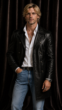 Double-Breasted Faux Leather Overcoat