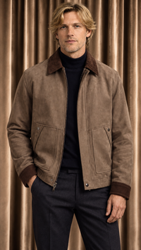 Suede Effect Contrast Collar Jacket for Refined Everyday Layering