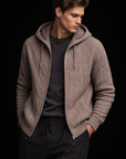 Taupe Cable Knit Zip Hoodie by Enantiodromia